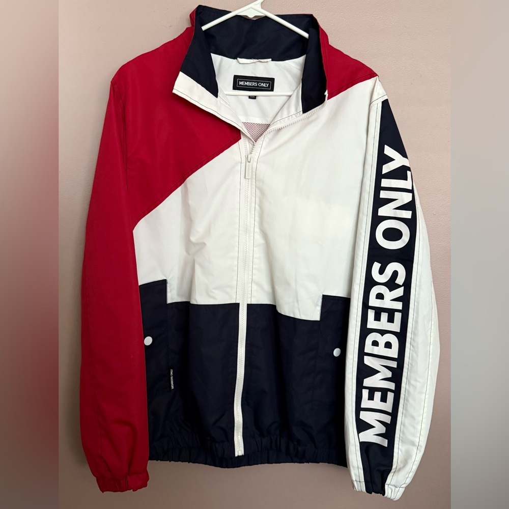 MEMBERS ONLY JACKET MEN'S MEDIUM RED, WHITE & BLUE WINDBREAKER 90'S Y2K